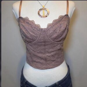 Haute Monde Lace Bustier Crop Top in Mauve Brown